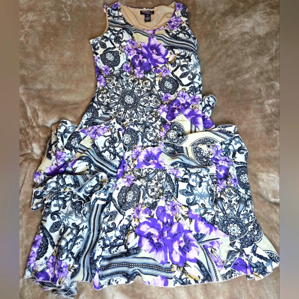 Elegant Purple and Black Patterned Dress Signature By Robbie Bee